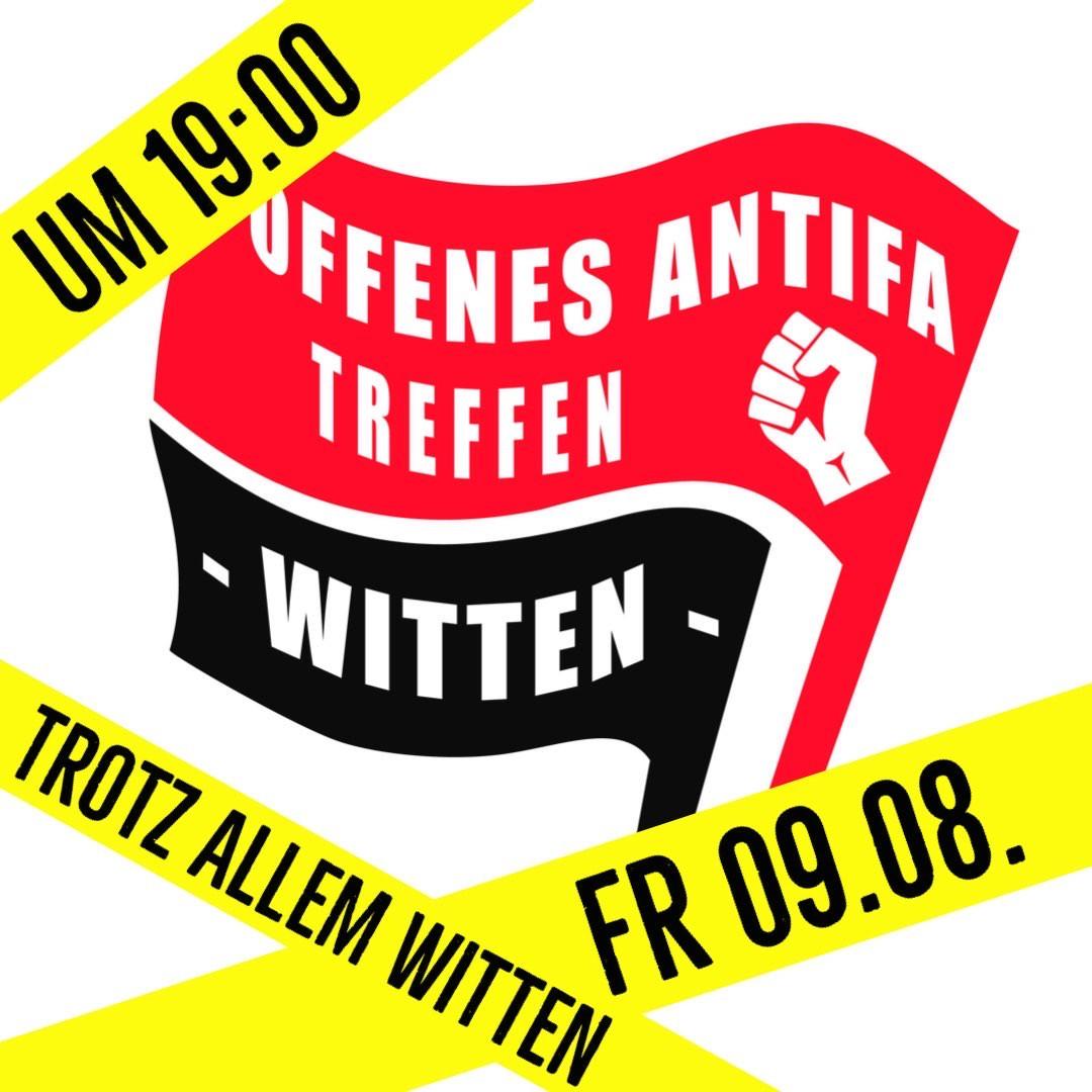 Offenes Antifa-Treffen, Freitag, 9. August 2024, 19:00 Uhr, Trotz Allem in Witten; zur Illustration diesen je eine abstrakte Zeichnung einer roten und eine schwarzen Fahne